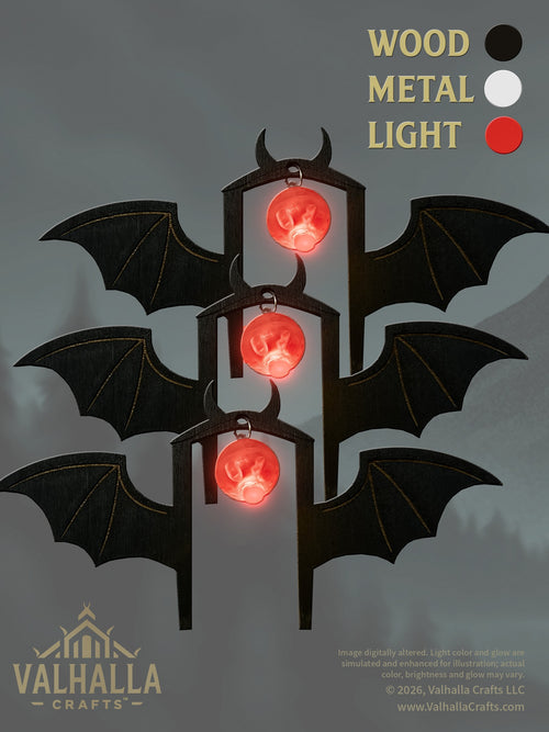 Bat lantern light replacement 3-pack: Ebony wood, Silver metal, Red light