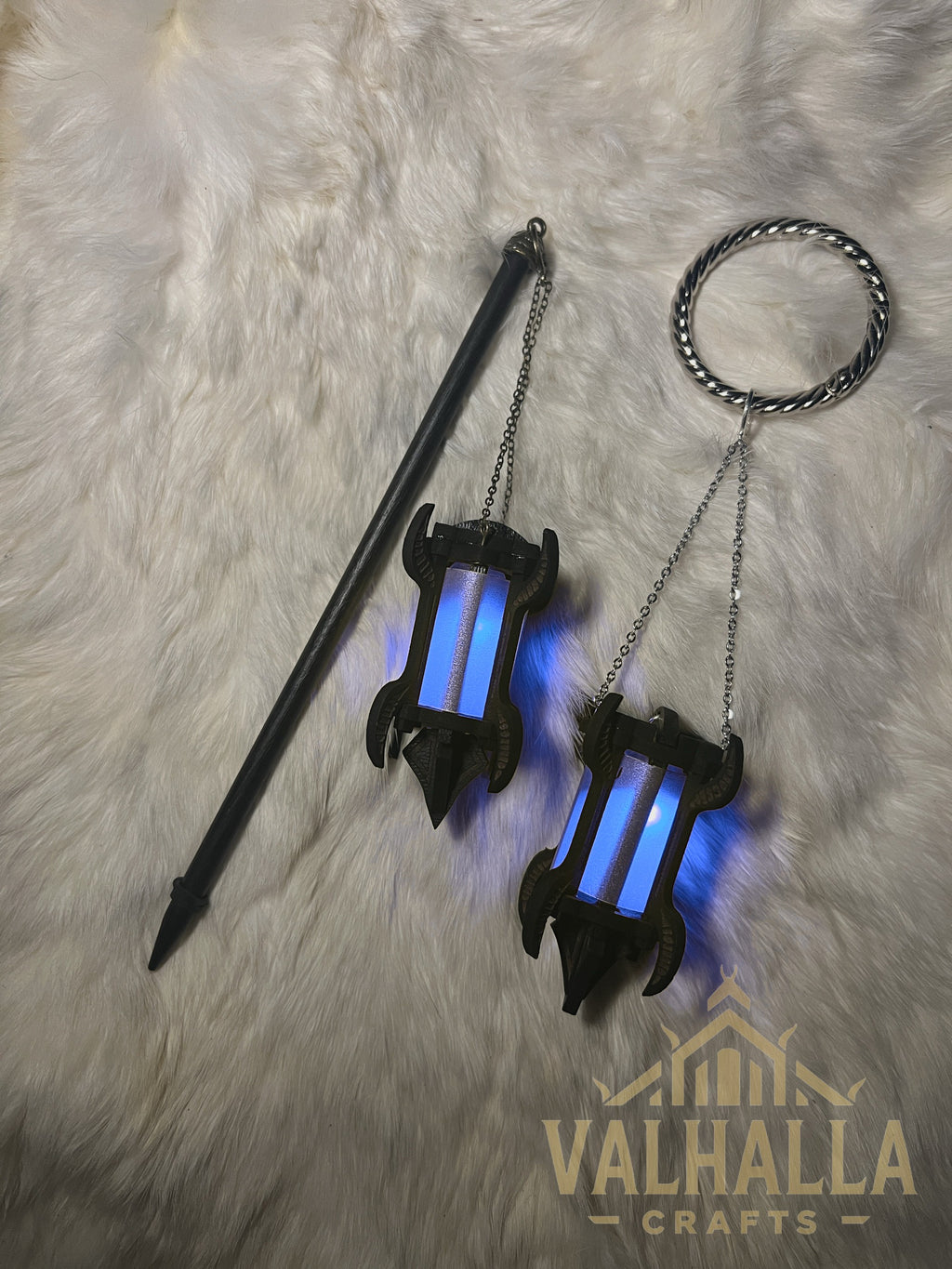 Gothic Lantern with hair stick and mug ring, blue light