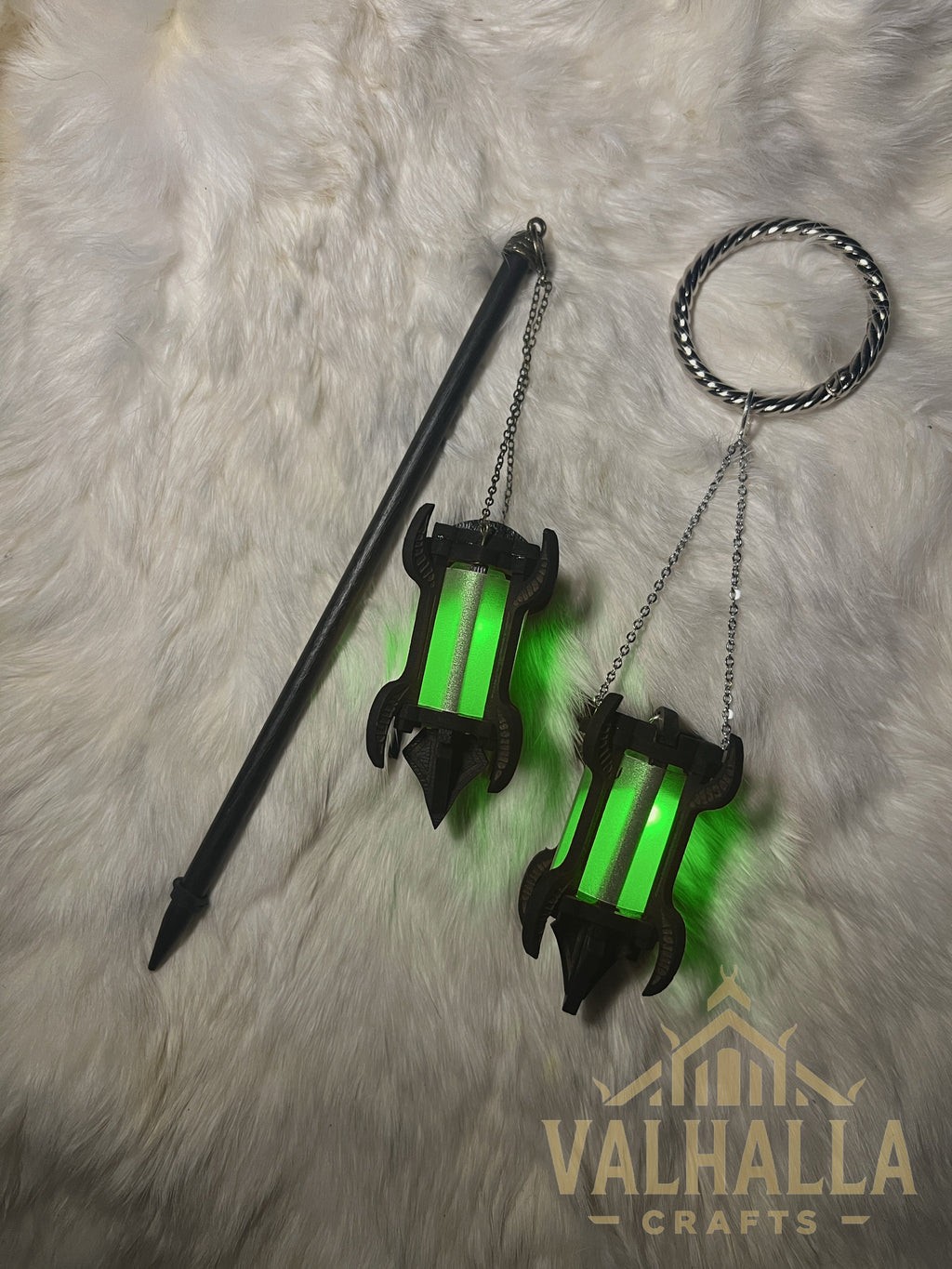 Gothic Lantern with hair stick and mug ring, green light