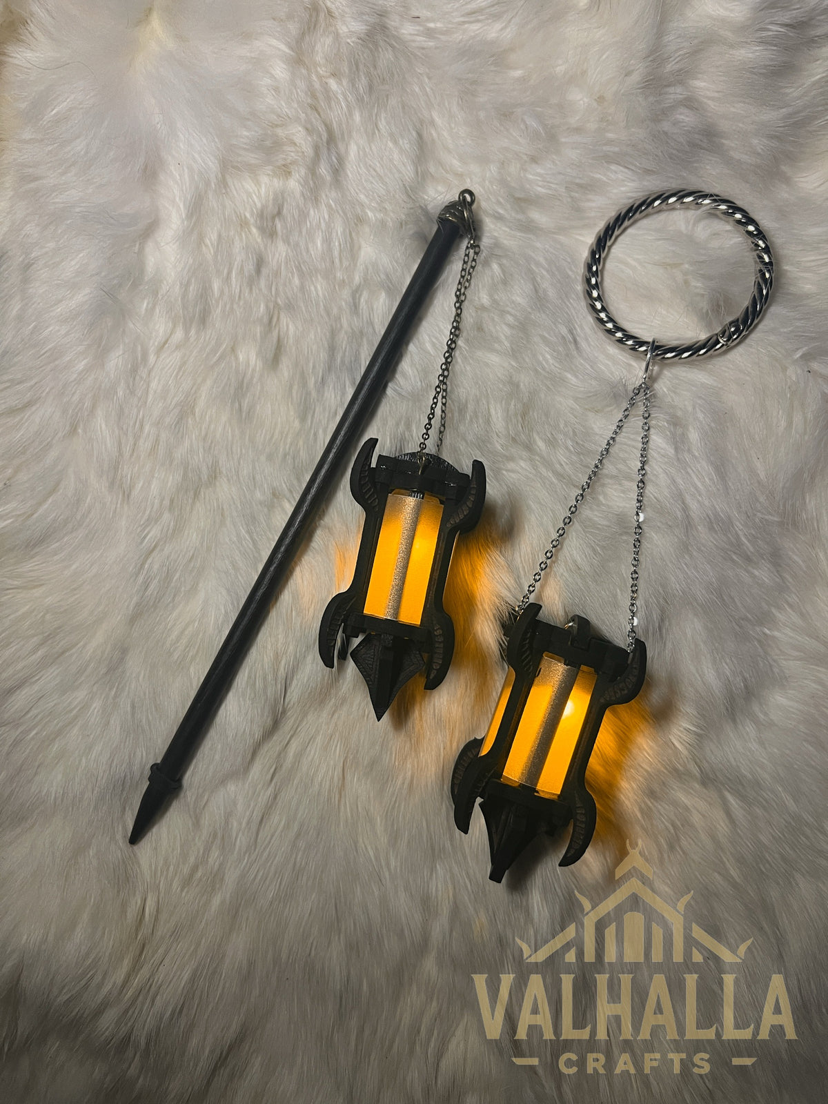Gothic Lantern with hair stick and mug ring, orange light