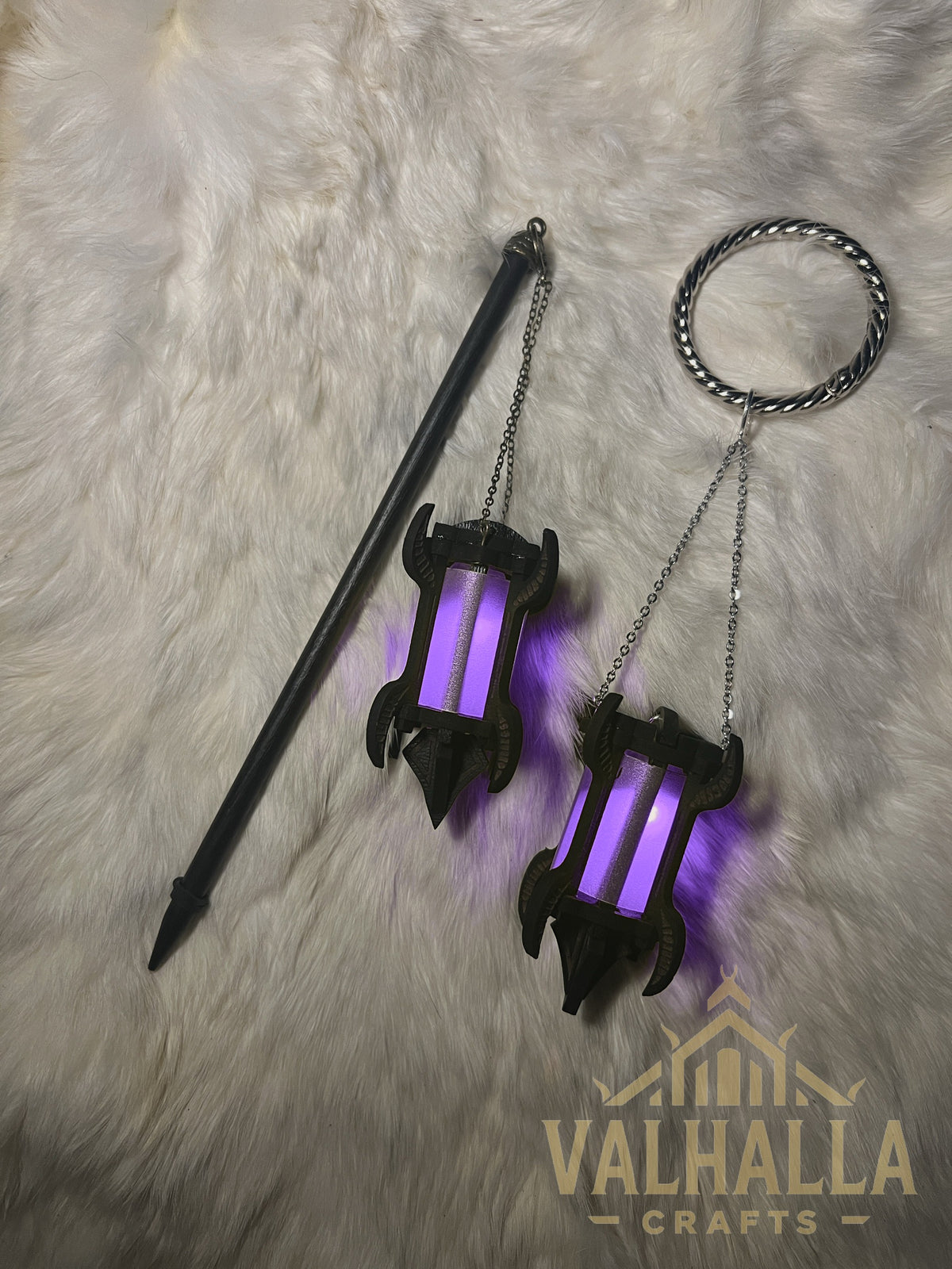 Gothic Lantern with hair stick and mug ring, purple light