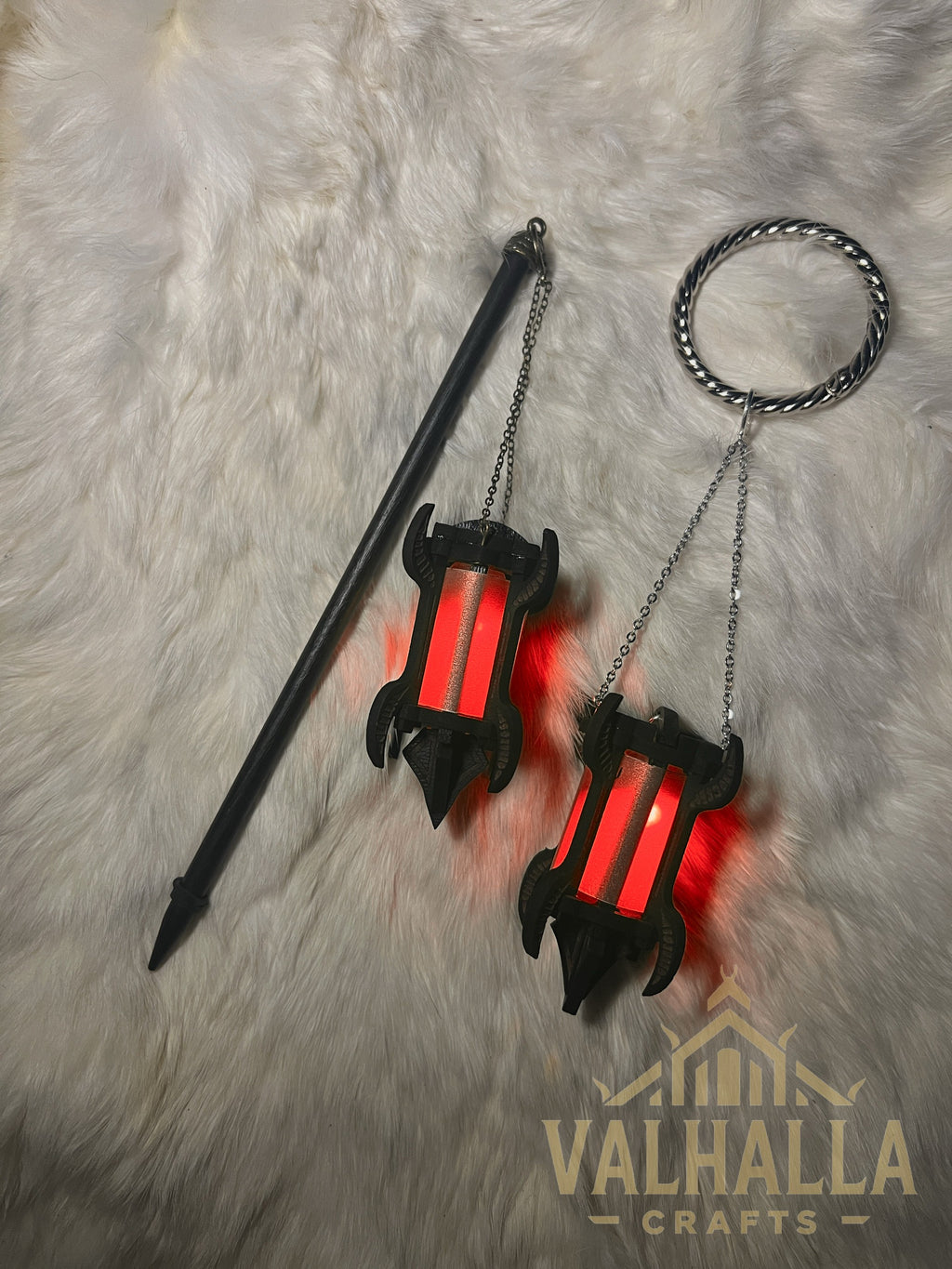 Gothic Lantern with hair stick and mug ring, red light