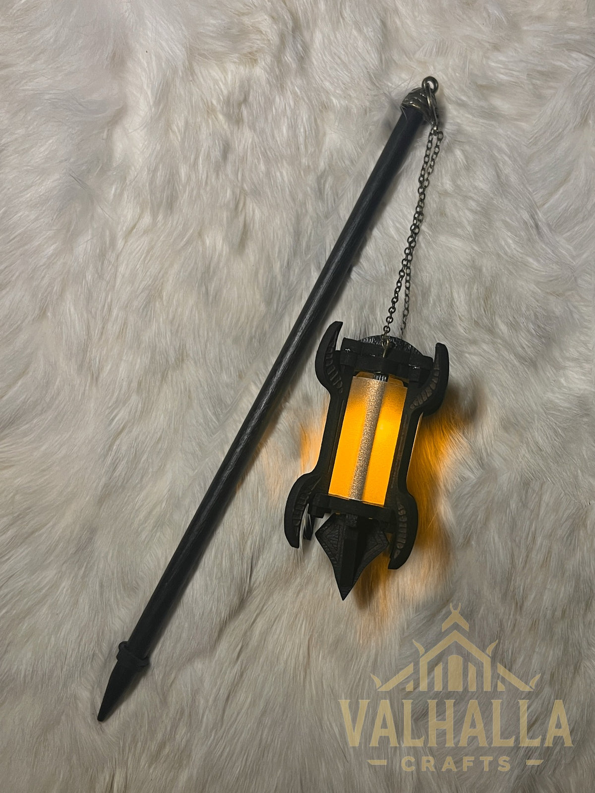 Gothic Lantern on a hair stick, bronze metal, orange light