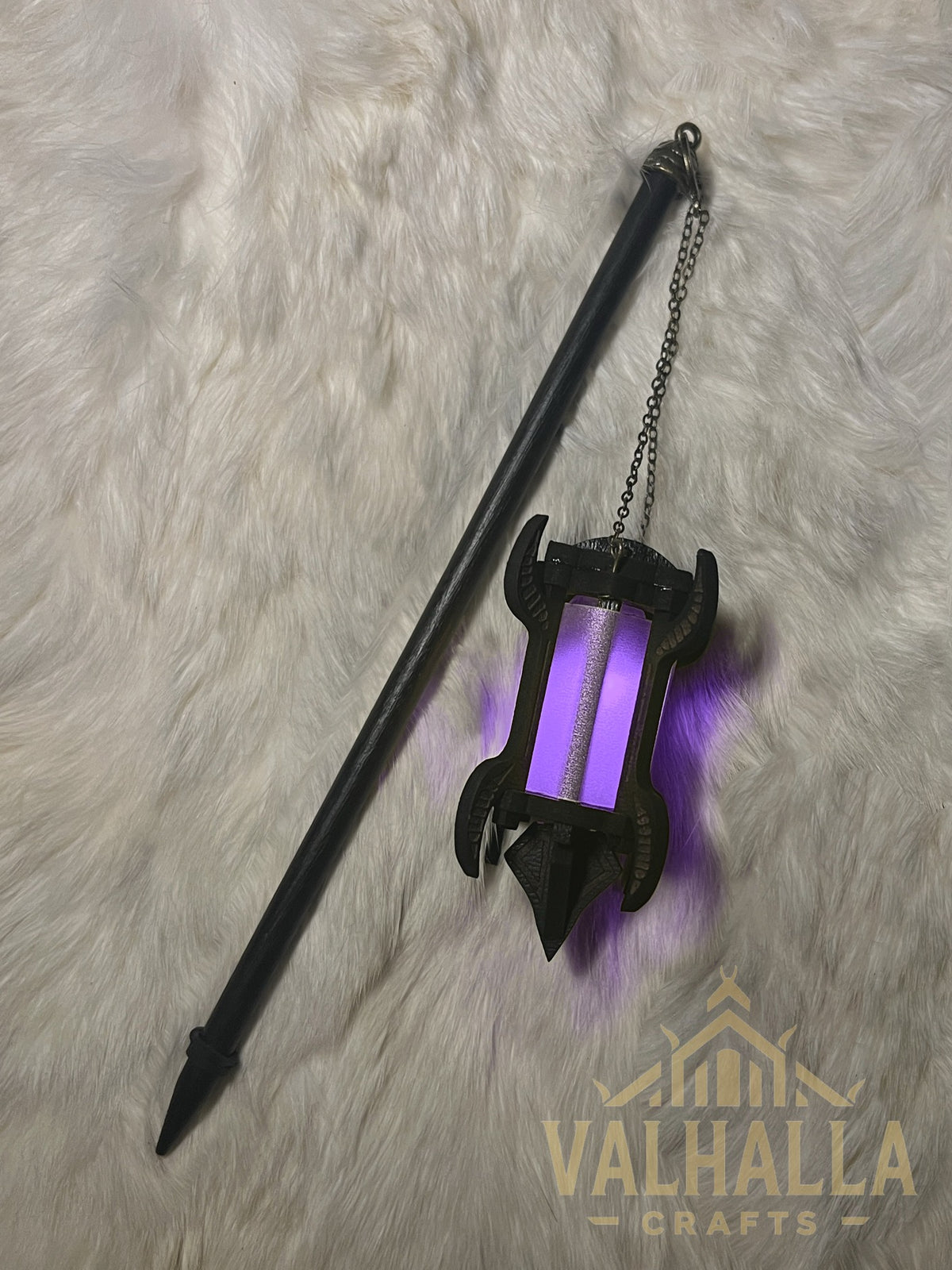 Gothic Lantern on a hair stick, bronze metal, purple light