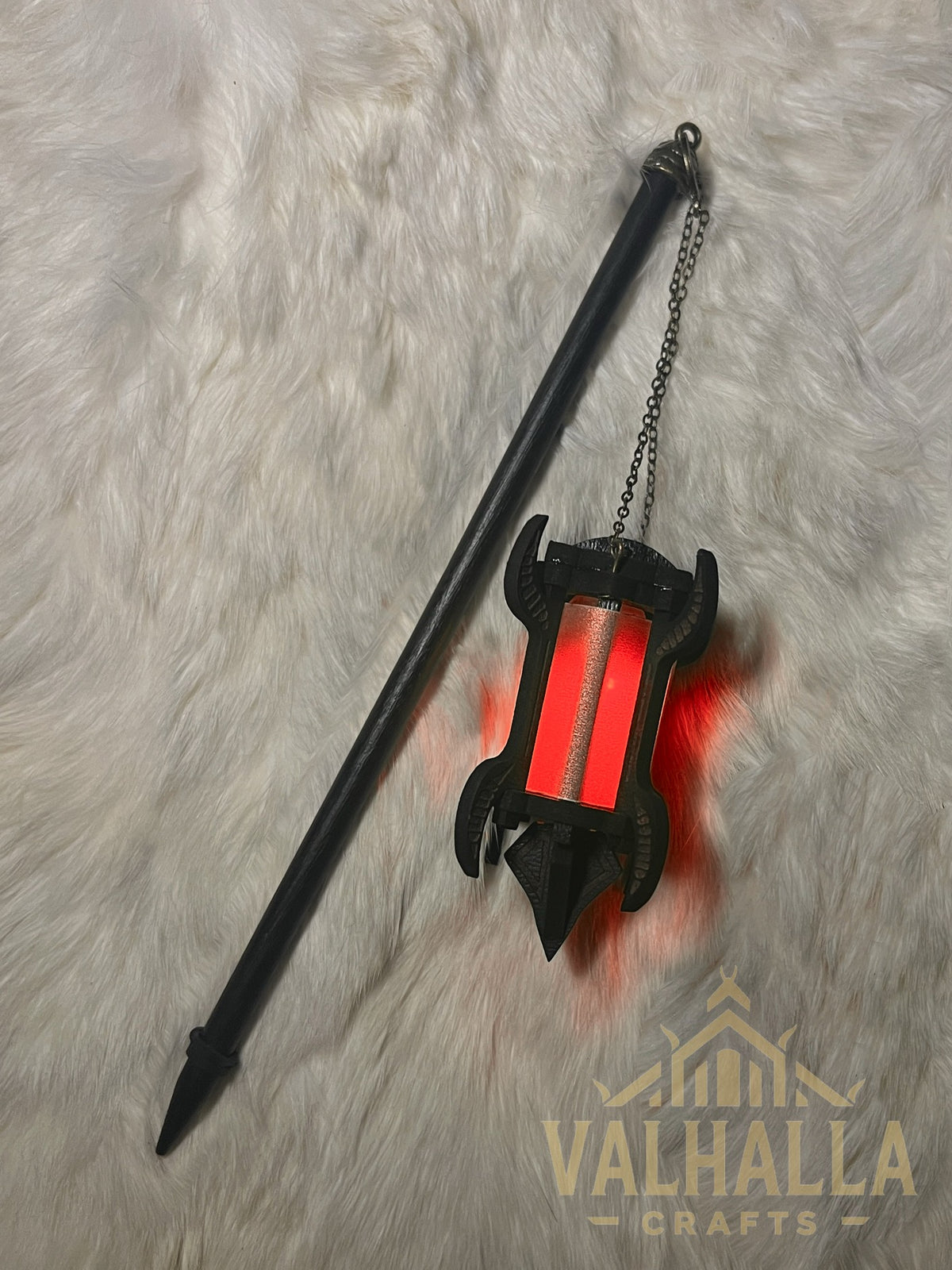 Gothic Lantern on a hair stick, bronze metal, red light