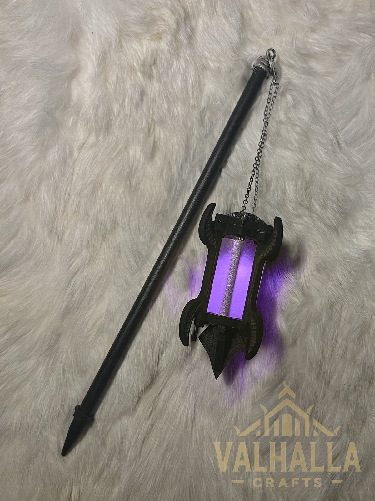 Gothic Lantern on a hair stick, silver metal, purple light