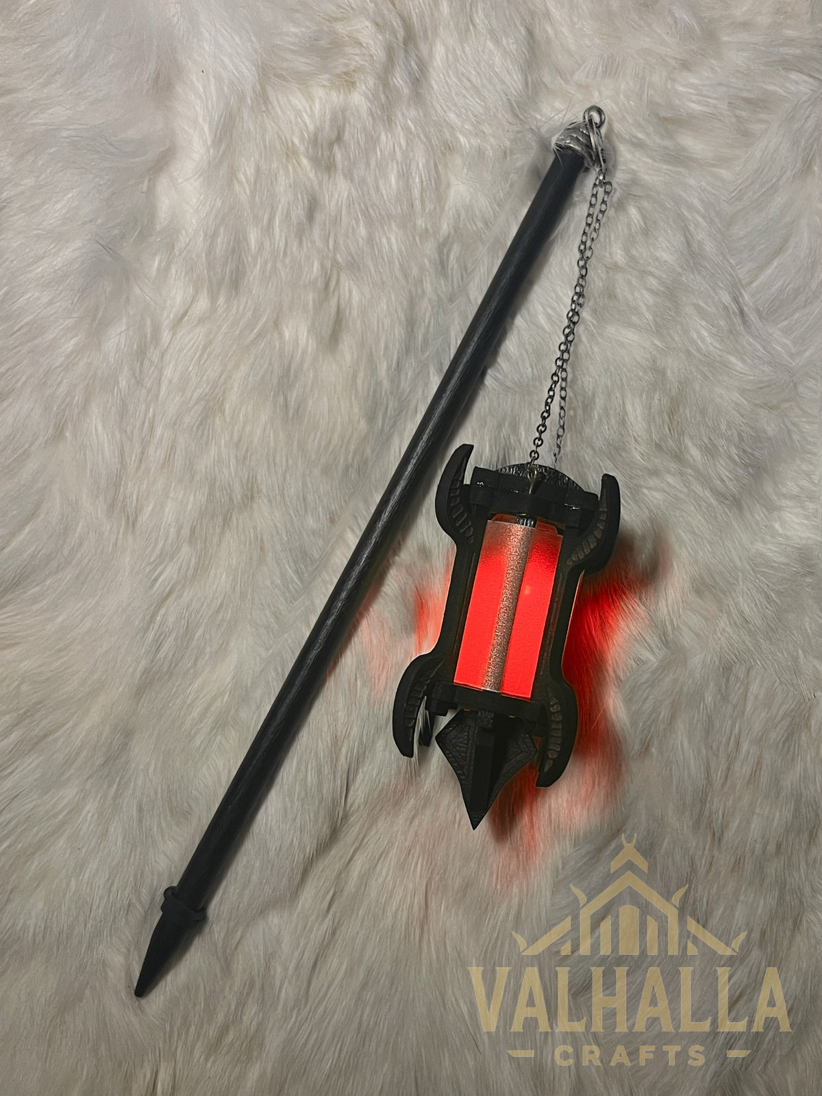 Gothic Lantern on a hair stick, silver metal, red light
