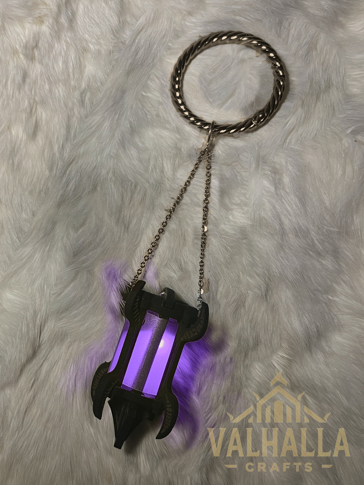 Gothic Lantern on a mug ring, bronze metal, purple light